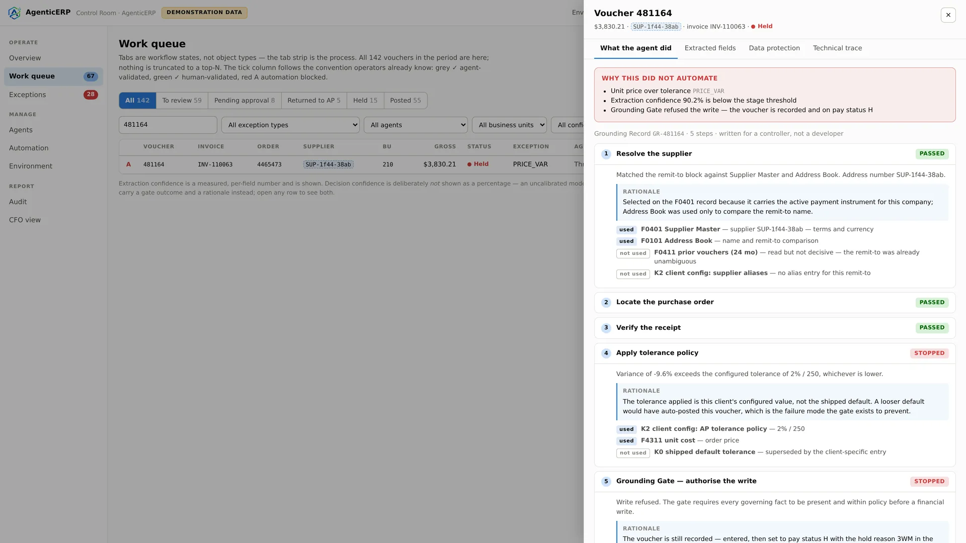 Control Room reasoning drawer: what the agent checked and why